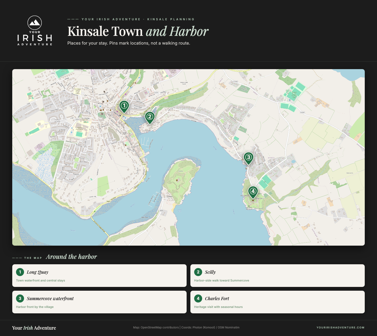 Kinsale planning map showing Long Quay, Scilly, Summercove, and Charles Fort