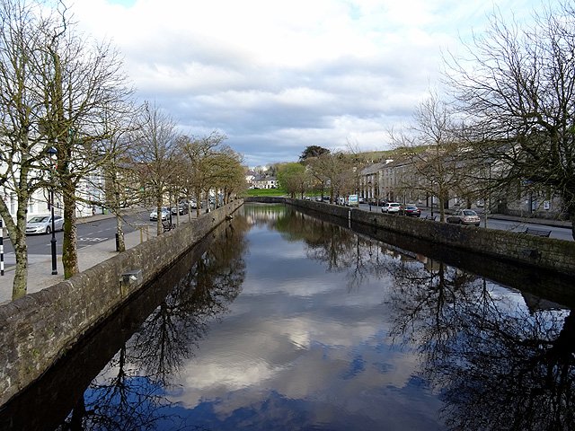 Carrowbeg River and leafless trees in Westport